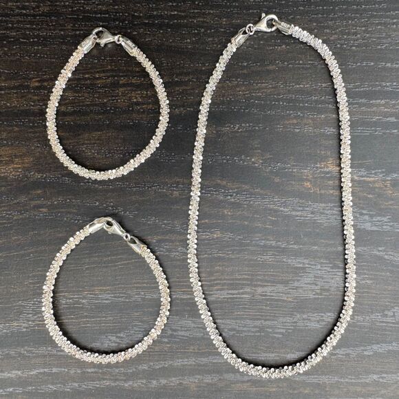 MILOR Sterling Silver Diamond Cut Margarita Chain 15" Necklace & 7" Bracelets - Picture 1 of 16